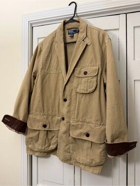 Polo Ralph Lauren Size L Sportsman Half Belt Canvas Leather Trim Field Jacket